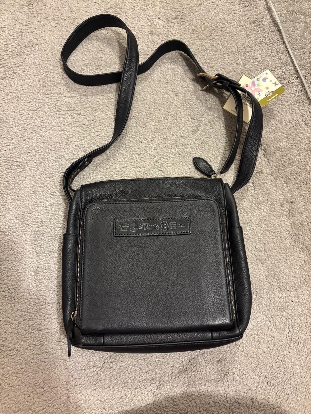 Fossil Cargo Medium Organizer Crossbody Bag Black Leather